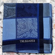 MAN HANDKERCHIEF COTTON ART POCKET SQUARE 18" CLASSIC VINTAGE BLUE CHECK PAISLEY