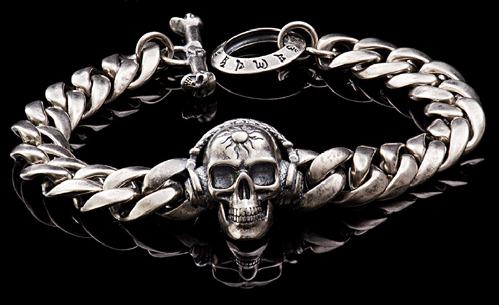 Men's Bracelet Skull Flat Chain Sterling Silver 925 | eBay
