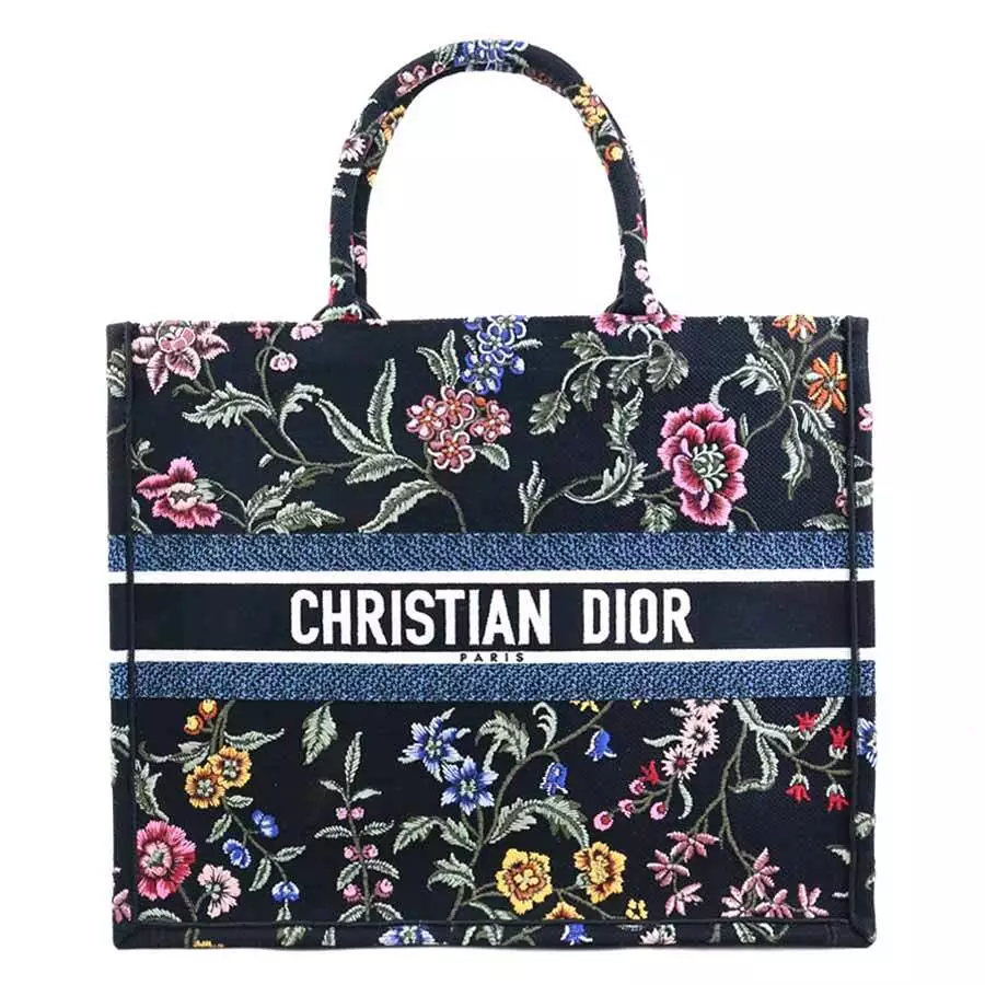Auth Christian Dior Book Tote Grand sac à main fourre tout noir/multicolore   90017 g