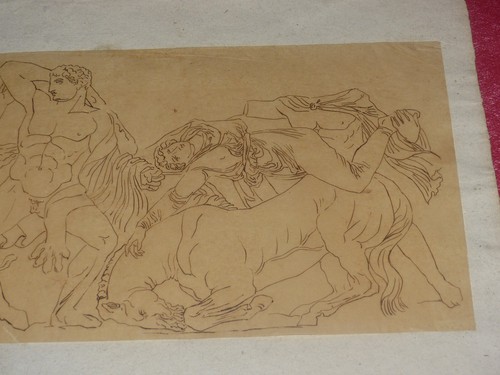 DESSIN SUR CALQUE ANCIEN ETUDE ANTIQUITE GRECQUE TEMPLE BASSAE HERCULE AMAZONES - Photo 9/21