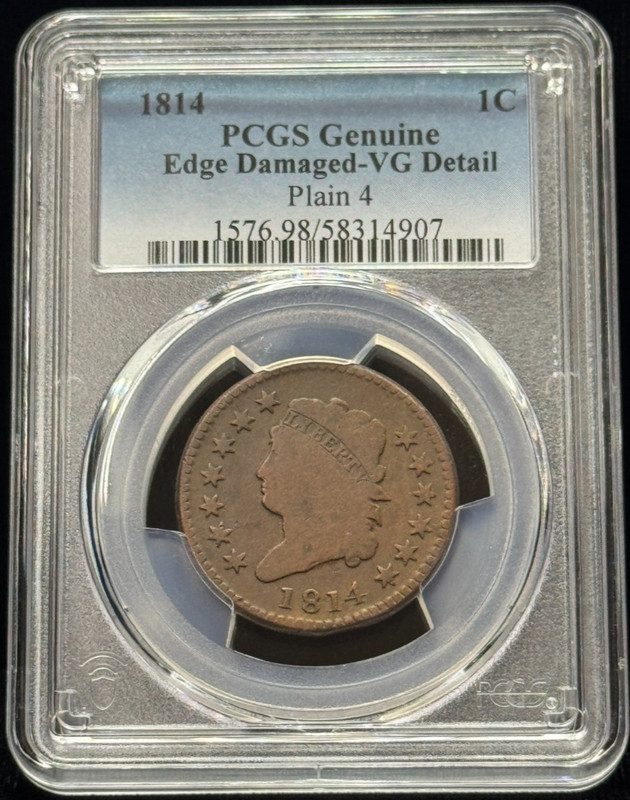 PCGS VG Detail 1814 US Classic Head Large Cent Plain 4 Coin-907