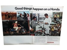 1974 Honda Motorcycles Vintage Print Ad Two Page Spread Retro Bike Promo