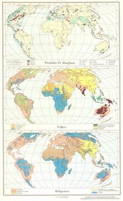 WELT.Erde;Produkte Produktion Bergbau;Volkerrasse;Religionen Religion 1958 Karte