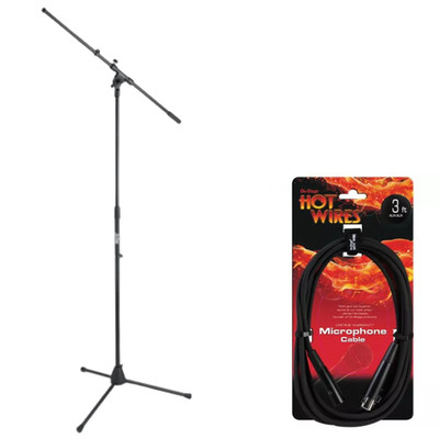 Mic Stand with Flexible Gooseneck + 6ft XLR to XLR Microphone Cable Bundle