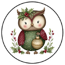 CHRISTMAS OWL WITH ORNAMENT ENVELOPE SEALS LABELS STICKERS PARTY FAVORS