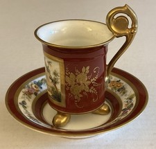 S vres French Porcelain Tea Cup Demitasse  Saucer Signature Double L 1771