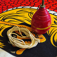 Vintage Red Wooden Spinning Top with Pull String Cord, Age 17 Years Up
