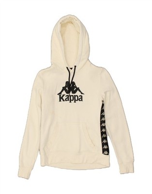 KAPPA Womens Graphic Hoodie Jumper UK 10 Small Off White Cotton AY20