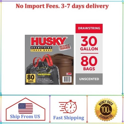 Husky 30 Gallon Large Drawstring Trash Bags, 80 Bags