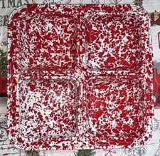 Red Splatterware Enamelware Square Tray with 4 Individual Square Bowls