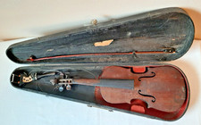 Old 1800s 4/4 Violin 1 Pc Back  Bow  Parts  GSB Coffin Case REPAIR RESTORE