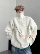 Winter Men Loose Knitted Hoodie Sweater High Neck Warm Thicken Pullover Sweater