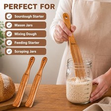 2 Pack Wooden Spurtle for Sourdough Starter, Mixing, Reaching Bottom of Jar,