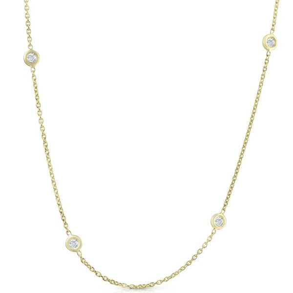 1Ct Floating Diamond Bezel Station Necklace 18" 14K Yellow Gold