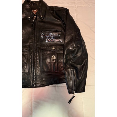 Harley Davidson Men's XL Black Leather Motorcycle Jacket Vietnam Veteran - Picture 5 of 21