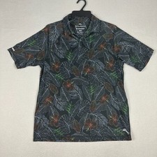 Tommy Bahama Mens Medium IslandZone Polo Shirt Black Tropical Leaf Hawaiian