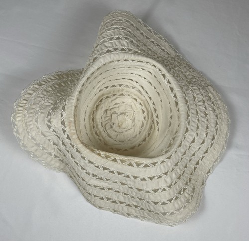 Cappello da sole vintage anni 50 panna rete tesa larga floppy zip tessuto zag - Foto 7 di 9