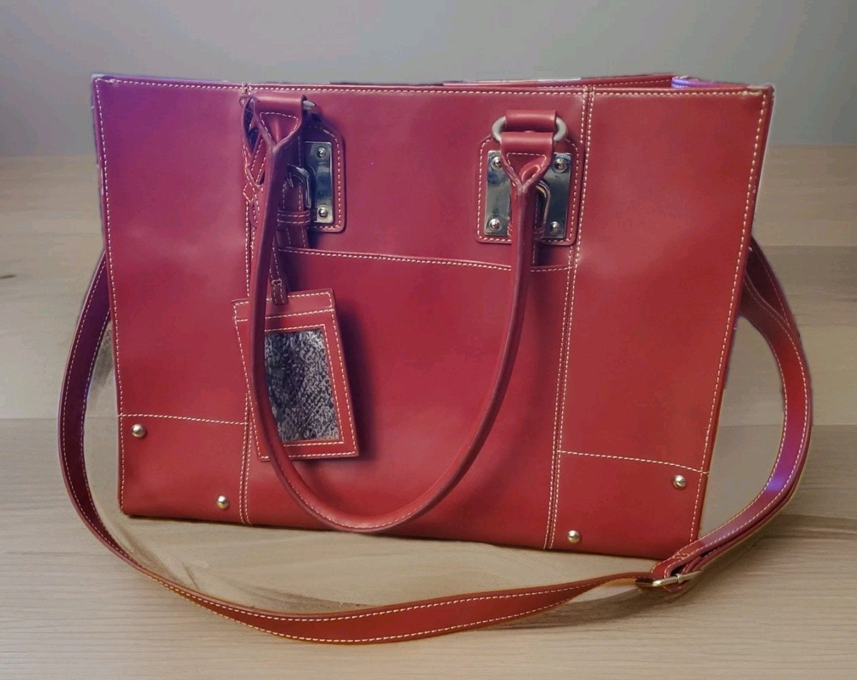 Wilsons Leather Messenger Laptop Bag Tote Dark Red Large Executive