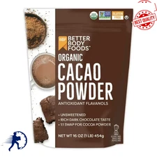 BetterBody Foods Organic Cacao Powder 16 oz – Gluten-Free, Non-GMO, Unsweetened