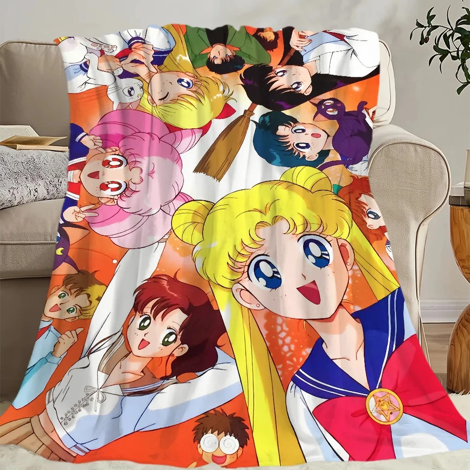 Sailor Moon Anime Cartoon Decke weiche Plüschdecke für Sofa Wohnzimmer Niedlich - Bild 4 von 4