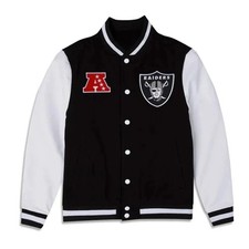 Men's LV Raiders Black Body White Sleeves Varsity Jacket Letterman Bomber Jacket