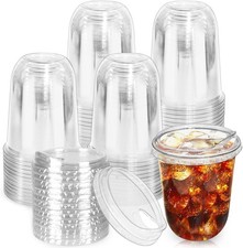 50 Pack Clear Plastic Cups with Strawless Sip Lids,16 oz Iced Coffee