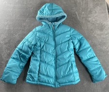 Faded Glory Youth Girls Size 10-12 Large Hooded Turquoise Puffer Jacket Lined