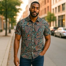 Cremieux Premium Men  s XLT Stretch Short Sleeve Button Up Floral Print NWT