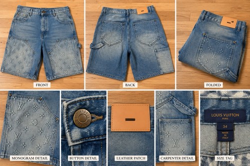 Louis Vuitton Blue Monogram Denim Carpenter Shorts Cargo Pockets 8" Inseam