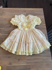 Vintage Girls Full Circle Dress Yellow Floral w/ Lace Kids Avenue Sz 5 Ruffles