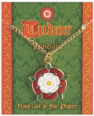 Tudor Rose Emaille Anhänger an Goldkette 