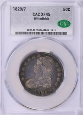 1829/7 50C  Capped Bust Half Dollar , XF45 CAC, WitterBrick, AUTO  CAC Cofounder