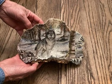 Vintage Tree Fungus Painting Wolf In Forest Scene Nature Folk Art Signed JLA