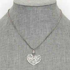 Retired Silpada Sterling Silver Lacy Filigree Heart Pendant 16.5" Necklace N1585