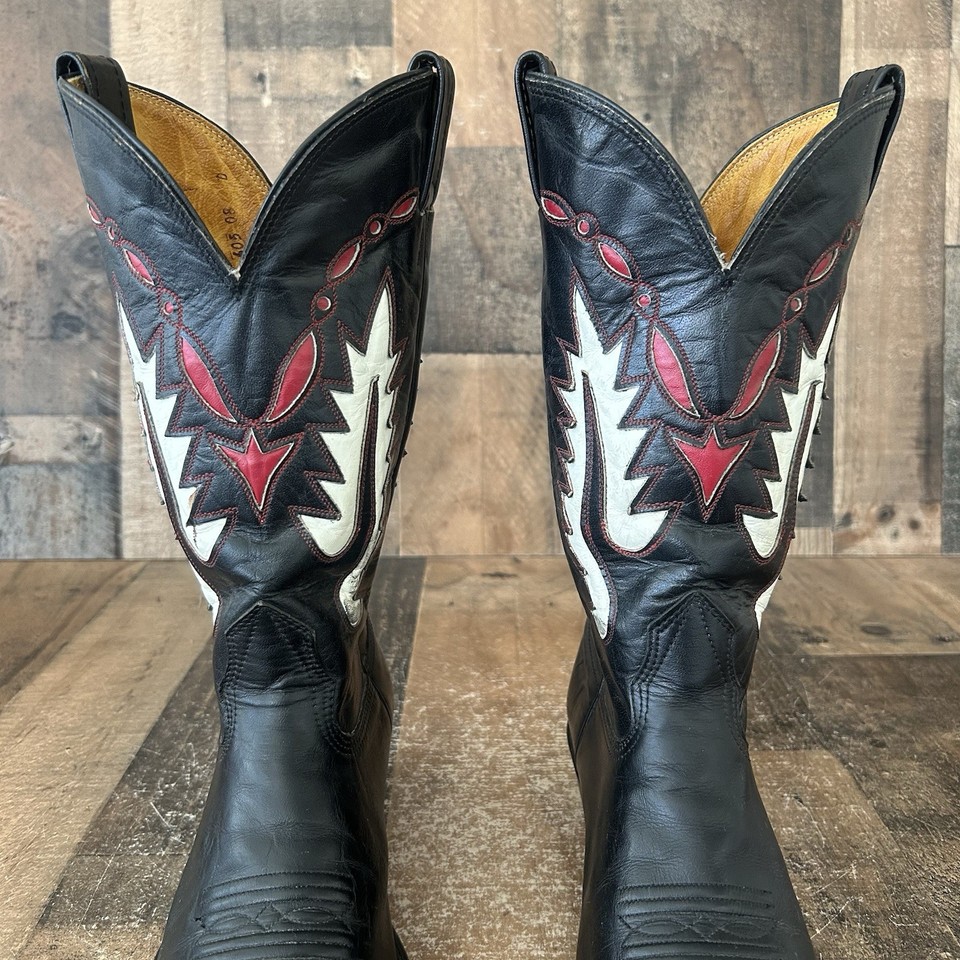 Nocona Vintage Classic Black Leather Inlay Western Cowboy Boots Mens 8 ...