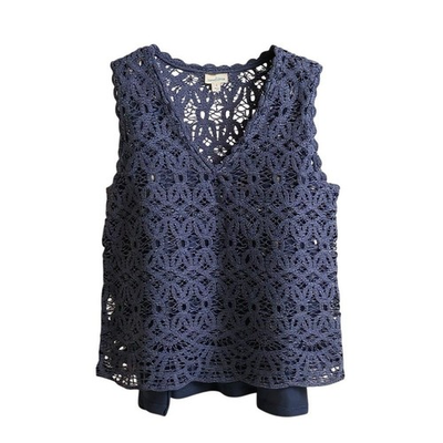 #ad NWT Sundance Women#x27;s Blue Khloe Crochet Lace Sleeveless Top amp; Camisole Lined L $33.59