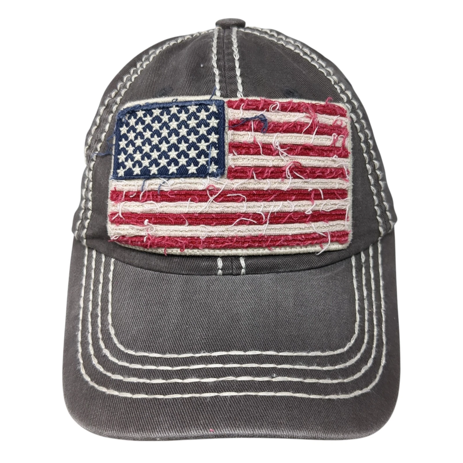 American Flag Slideback Baseball Cap Gray One Size Embroidered Cotton Kb Ethos