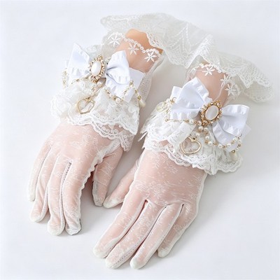 Women Lace Gloves with Bow Victorian Gloves Lolita Glove Bridal Gloves for Party