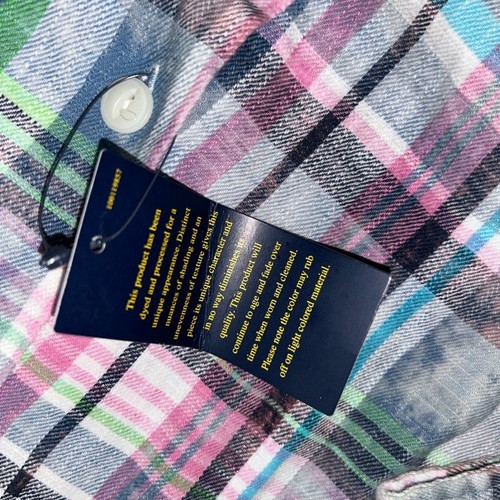 Polo Ralph Lauren uomo multicolore vestibilità classica sbiancata plaid flanella taglia M - Foto 8 di 9