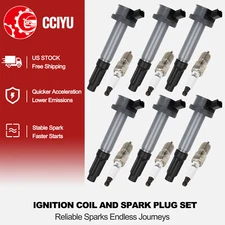 CCIYU 6 Ignition Coil + 6 Spark Plug For 2010-2012 Ford Fusion Escape V6 3.0L