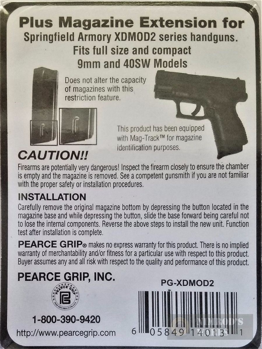 Pearce Grip SPRINGFIELD XD Mod. 2 Mod2 Grip Extension PLUS PGXDMOD2