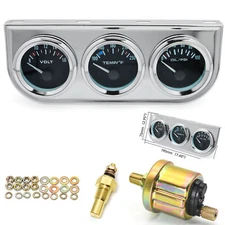2'' 52mm Triple 3 Gauge Set Voltmeter Water Temp Oil Pressure Gauge Meter Kit