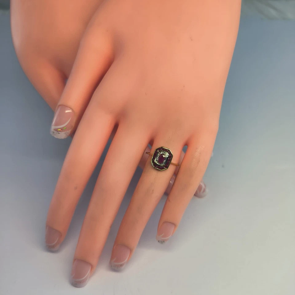 18K 750 Gold 0,72Ct Rubin Diamant Art Deco Ring Neuw RG 55 Jugendstil Damen Ruby - Bild 2 von 4