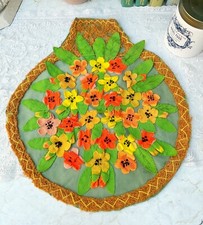 Vintage Floral Green Orange Yellow Appliqu Handmade Stitch Fabric Retro Sewing