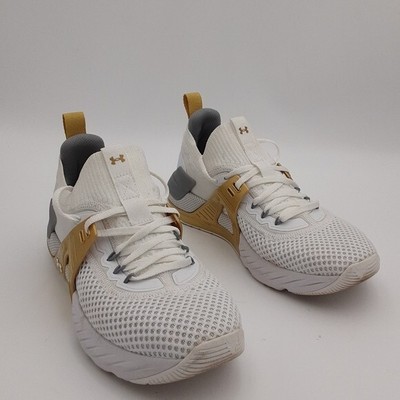 Under Armour Project Rock 4 white gold sneakers women 10 performance casual