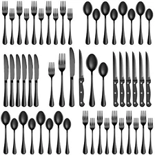 48-Piece Black Silverware Set for 8, Stainless Steel Cutlery Utensils Kitchen