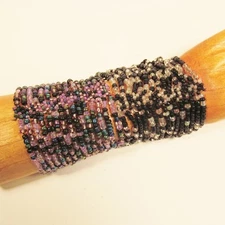Set of 2 Purple Black Multi Strand Handmade Cleo Stretch Seed Bead Bracelets