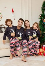 Contrast Reindeer Christmas Pajama Set