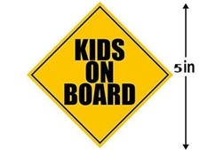KIDS ON BOARD CAUTION SIGN SHAPE 5" CAR BUMPER DECAL STICKER MADE IN USA