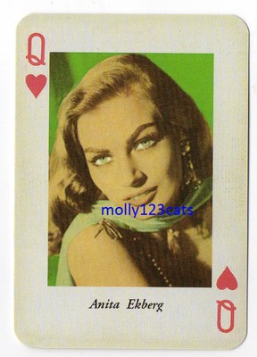 Swedish Film Star Playing Trade Card Anita Ekberg Queen of Hearts